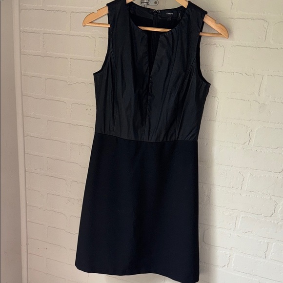 Theory Black dress Sleeveless outfit lamb leather wool blend lined size 4 - Picture 6 of 6